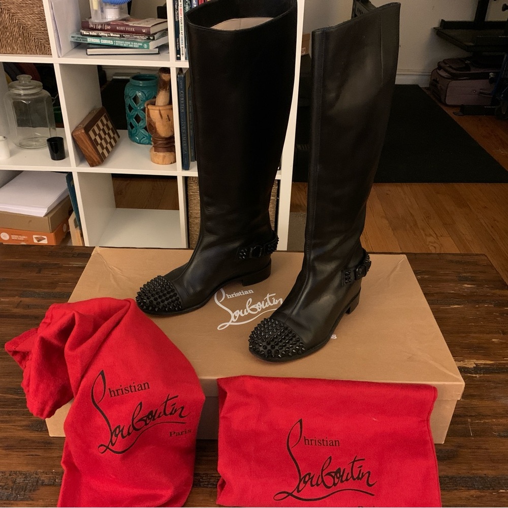 Christian Louboutin Egoutina Flat Boot / Black Spikes.